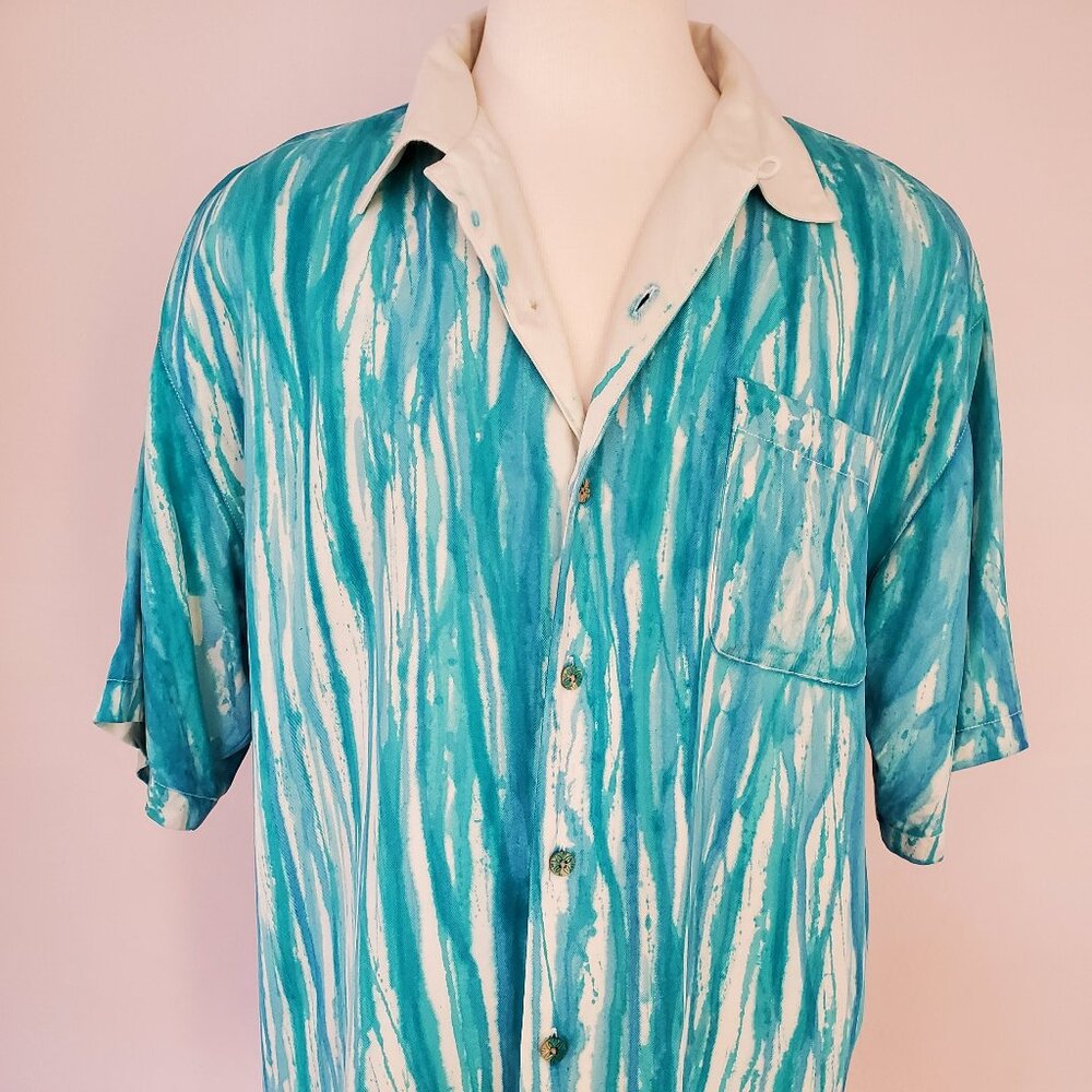 Painted Tommy bahama silk shirt blue stripe white XL limited edition collector